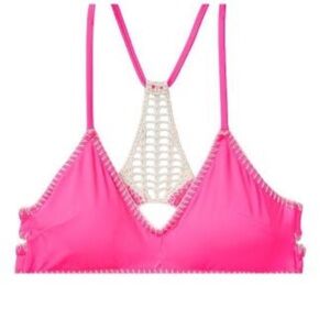 Victoria's Secret Pink Bikini Top with Cream Crochet Back
